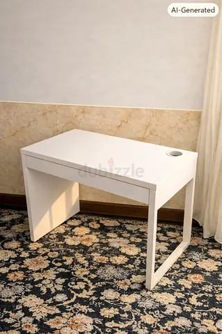 Ikea White Minimalist Writing Desk with Cable Hole - Good Condition