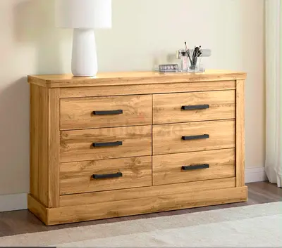 Wooden 6-Drawer Dresser with Black Handles