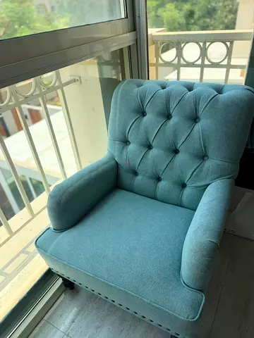 Light Blue Tufted Accent Armchair - Good Condition