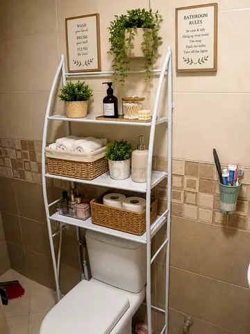 Bathroom Over-the-Toilet Storage Rack | 3-Tier Metal Shelf Organizer | White