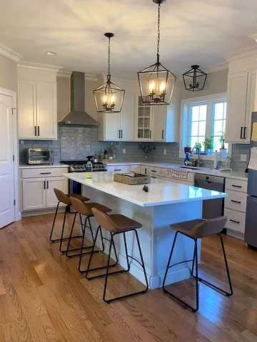 White Kitchen Island with Quartz Top — Seats brand new manufactur