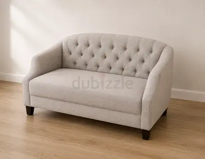 Beige Button Tufted Loveseat