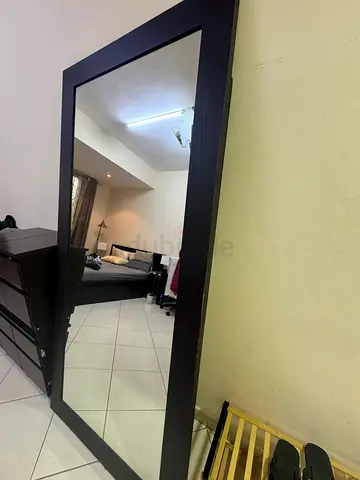 Large Full-Length Wall Mirror with Dark Wood Frame