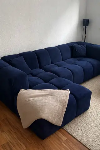 Customised Modern Blue Tufted L-Shaped Sectional Sofa