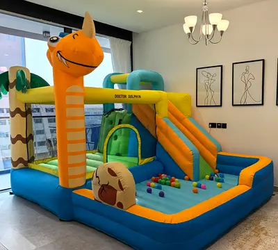 Inflatable Dinosaur Bounce House with Slide and Ball Pit - Good Condition