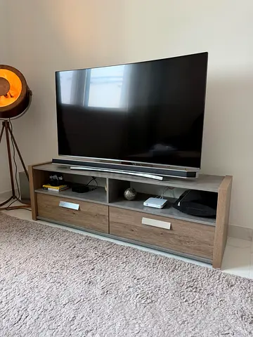 Wood TV Unit / Entertainment Center with Drawers - Good Condition