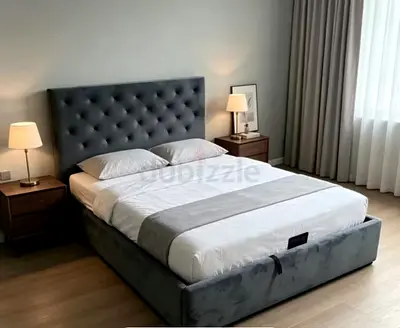 Dark gray velvet queen hydraulic bed frame