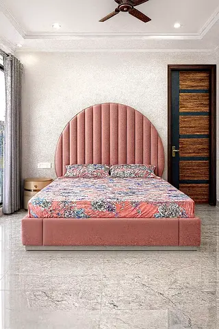 Upholstered King Bed with Rounded Channel-Tufted Headboard - Pink