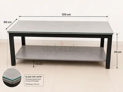 Glass Top Coffee Table with Lower Shelf - 120x60cm