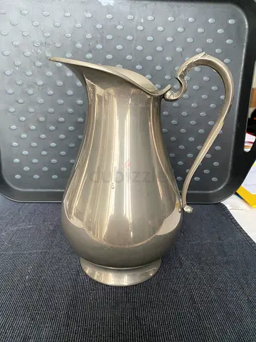 Vintage silver-tone metal water pitcher / jug - decorative and usable