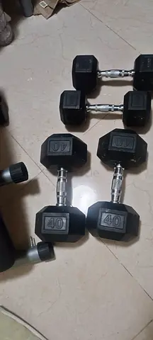 Pair of 40kg Hex Rubber Dumbbells - Good Condition