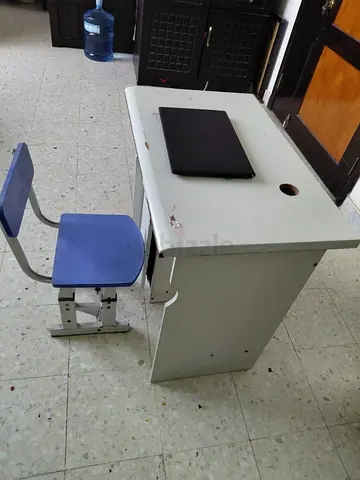 Study Desk with Attached Chair – White & Blue