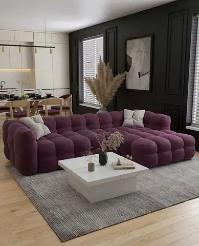 Modern Purple Tufted L-Shaped Sectional Sofa