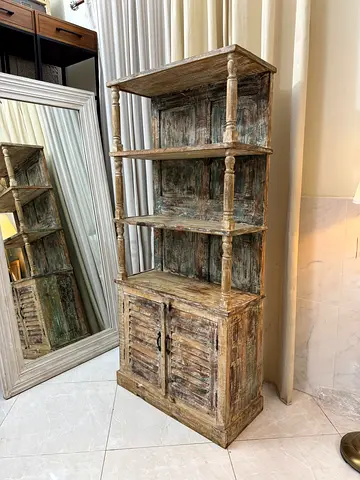 Wooden Carved Cabinet with Open Shelves