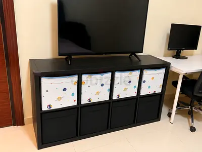 IKEA KALLAX-style 8-cube storage unit (black) without fabric bins