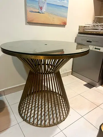 Premium Gold Wire Hourglass Accent Table | Smoked Glass Top (West Elm / CB2 Style)