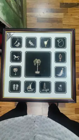 Framed Collection of 12 Silver Plaques with Central Palm Motif-44x44cm