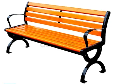 Wooden Slat Outdoor Bench with Metal Frame - 3-Seater