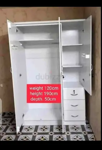 White 3-Door Wardrobe with Drawers – 120cm x 190cm x 50cm