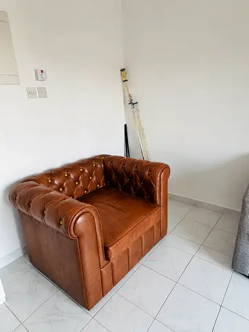Brown Leather Chesterfield Armchair - Compact Single Seater