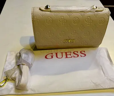 New Guess beige embossed crossbody bag with Strap