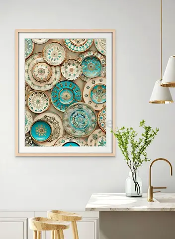 Art Decor Vintage Ceramic Plates - Blue and Gold Motif (60x45cm)