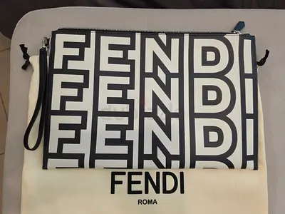 Fendi Roma large clutch in black & white logo print - new