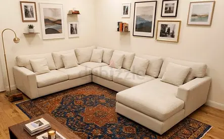 Crate and barrel beige color Ushape sofa for sale