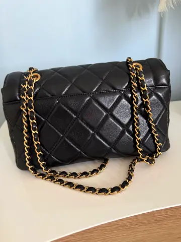 Original Chanel , Black Quilted Chain-strap Shoulder Bag with documents and box