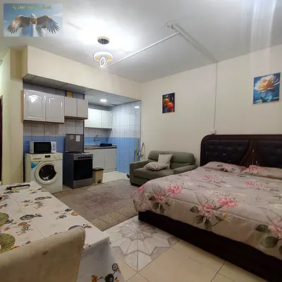 Lowest price furnished studio in Sharjah first tenant with new furniture near Corniche Dubai exit minutes from Zulekha Hospital and Nesto Hypermarket