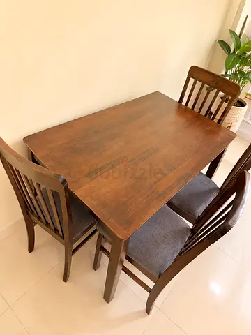 Solid Wood 4-Seater Dining Table with Chairs - Good Condition