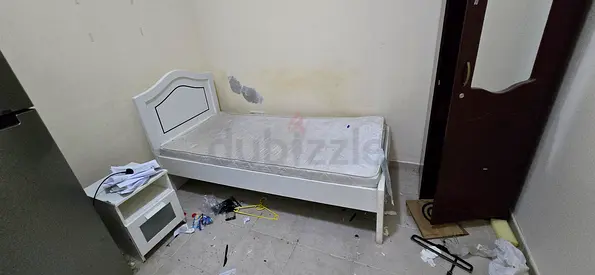 7 Single white bed frame with mattress and bedside table - used