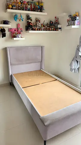 Velvet Single Bed with Winged Headboard