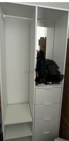 White Wardrobe with Hanging Rod and Four Drawers