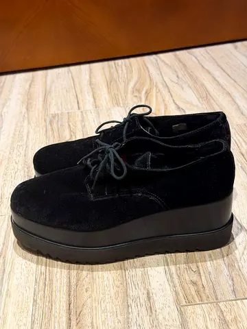 Black suede platform lace-up shoes, used - comfortable chunky sole