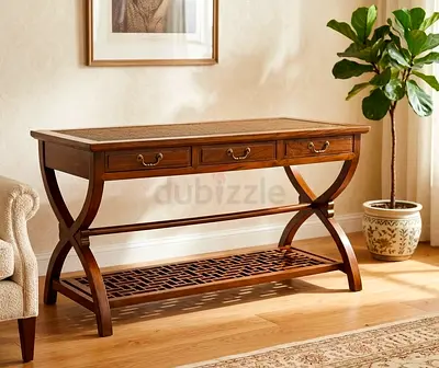 Wooden Study Desk with Drawers and Lower Shelf - Classic Design
