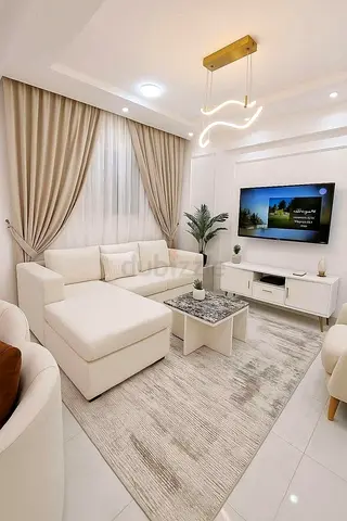 Almost-new L-shaped White Fabric Sofa with Chaise