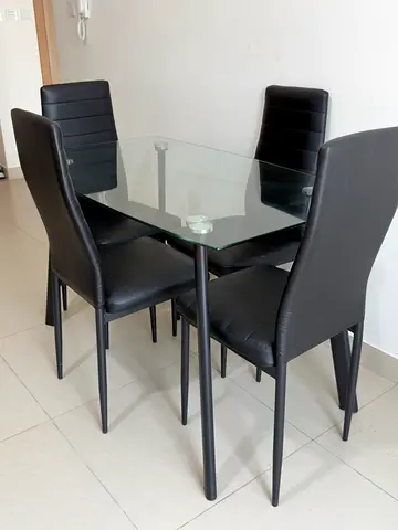 Leather  Glass Dining Set