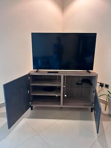 Compact TV Cabinet with Storage - Light Wood Finish