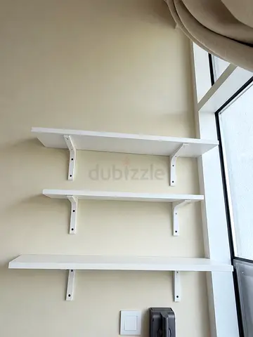 Set of White Wall-Mounted Floating Shelves - Good Condition