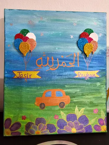 Customised canvas painting with couple names, kids names for gifts and decor ...