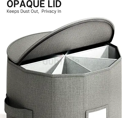 Round Grey Storage Organizer with Opaque Lid