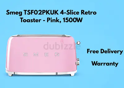 Smeg TSF02PKUK 4-Slice Retro Toaster - Pink, 1500W