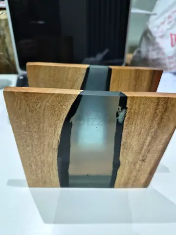 wooden side tissue and paper holder with resin inlay - good condition