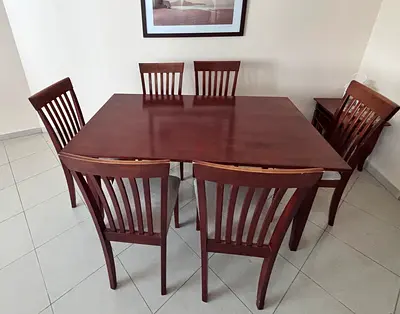 Wooden 6-Seater Dining Table Set with Chairs - Good Condition
