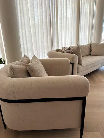 Modern Fabric Sofa and Armchair Set with Black Metal Frame