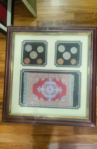 Framed coin collection with carpet design-30cm height