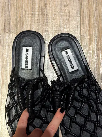 Jil Sander black woven leather flat sandals, size 40 brand new