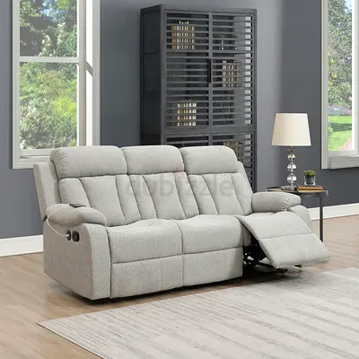 Light grey 3-seater reclining sofa - comfortable fabric loveseat with manual recline