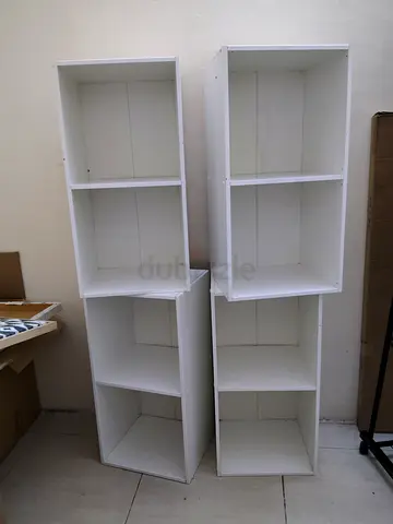 Set of 2 White Tall Open Bookcases / Shelving Units – Good Used Condition